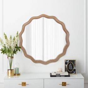 23.62 inches Wood Round Wavy Wall Mirror Round Wall Mirror Scalloped Mirror -Large Decorative Wood Framed Hanging Circle Mirror Modern Farmhouse