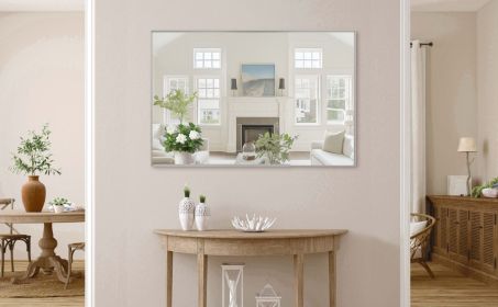 48x32 Oversized Modern Rectangle Bathroom Mirror with SIlver Frame Decorative Large Wall Mirrors for Bathroom Living Room Bedroom Vertical or Hor