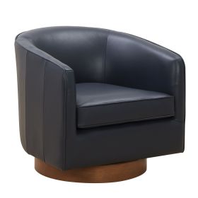 Tessa Midnight Blue Top Grain Leather Wood Base Swivel Chair