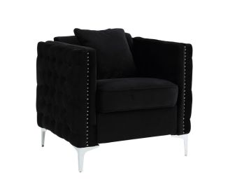 Bayberry 34" Black Velvet Chair with 1 Pillow