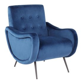Rafael Contemporary Lounge Chair in Black Metal and Blue Velvet by LumiSource