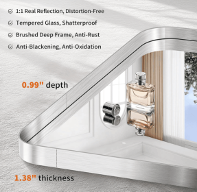 Rectangular metal-framed bathroom mirror with anti-fog and anti-breakage features (AAR5076Y20"x30": AAR6090Y24"x36")