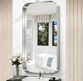 Rectangular metal-framed bathroom mirror with anti-fog and anti-breakage features (AAR5076Y20"x30": AAR5676Y22"x30")