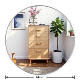 Round Mirror 24 inch, Circle Wall Mirror Metal Frame, Circle Bathroom Mirror, Circular Mirrors for Wall, Living Room, Bedroom, Vanity, Entryway (Color: Silver)