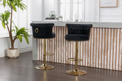 COOLMORE Swivel Bar Stools Set of 2 Adjustable Counter Height Chairs with Footrest for Kitchen, Dining Room 2PC/SET (Color: as Pic)