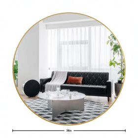 Deep Frame 36" Round Mirror, Modern Dresser Mirror Wall Mounted Decor Metal Frame for Bedroom Living Room Entryway Fireplace Mantel Dining Room (Color: Gold)